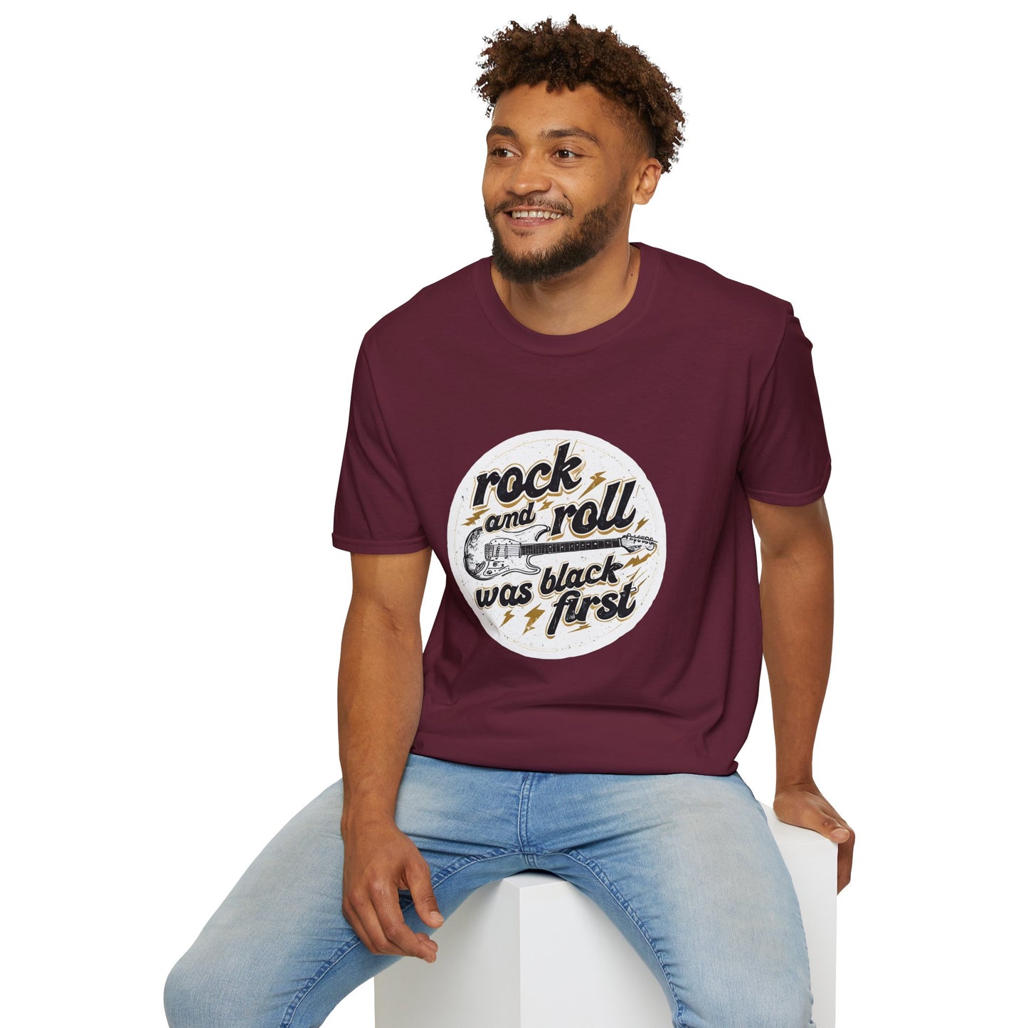Rock and Roll Unisex Softstyle T-Shirt - Vintage Guitar Design